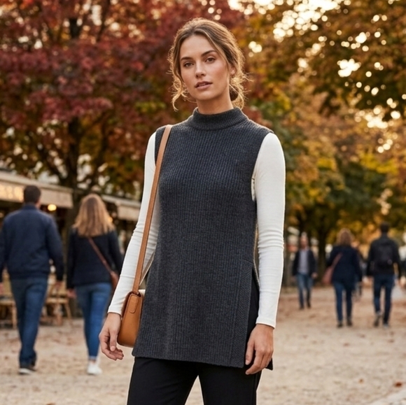 Aritzia Sweaters - Wilfred Aritzia Women's Neutral Minimalist Grey Italian Wool Tunic Vest Size XS